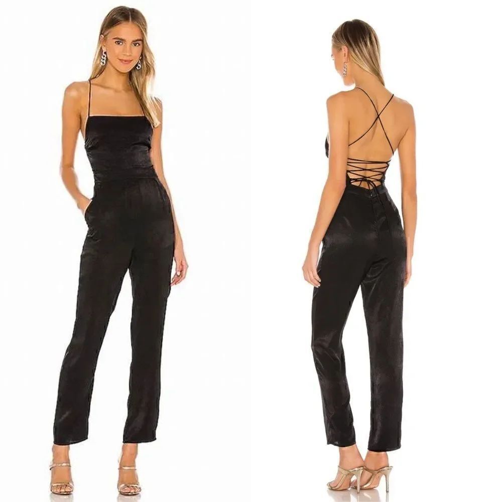 NWT- Lovers + Friends- Sean Jumpsuit Lace Up Back in Black, Size Large